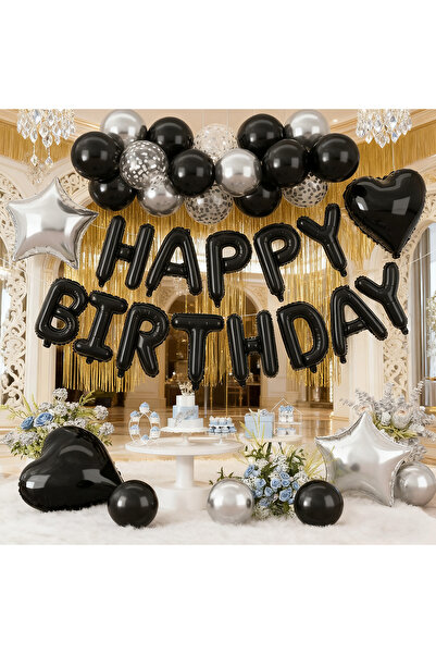 Choice Balloon kit 8890 Black silver ‌37pcs Black Birthday Balloon Banner Set...