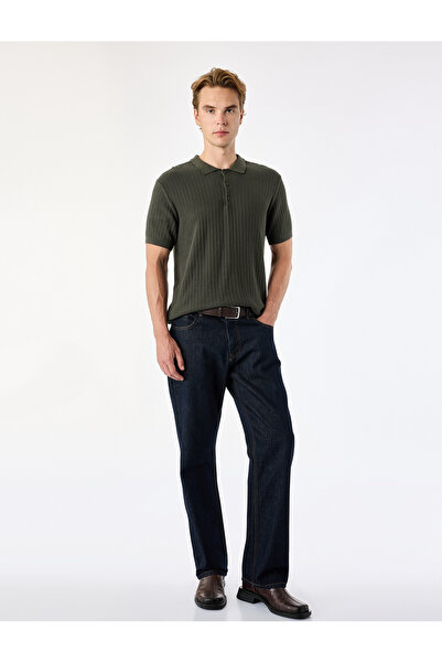 Koton Regular Fit Short Sleeve Cotton Textured Button Polo Neck Knitwear T-Shirt