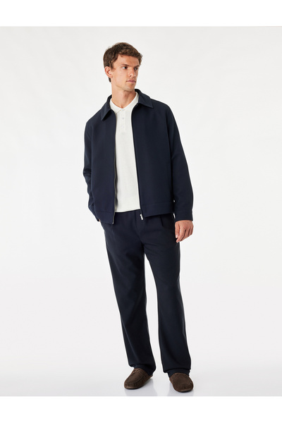 Koton Viscose Blended Long Sleeve Classic Collar Jacket with Zipper Pockets