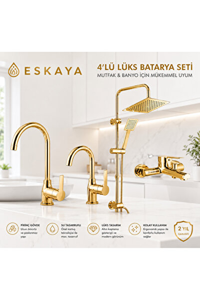 ESHOME Gold Altın Kare Robot Duş Seti Banyo Mutfak Eviye Ve Lavabo Bataryası ...