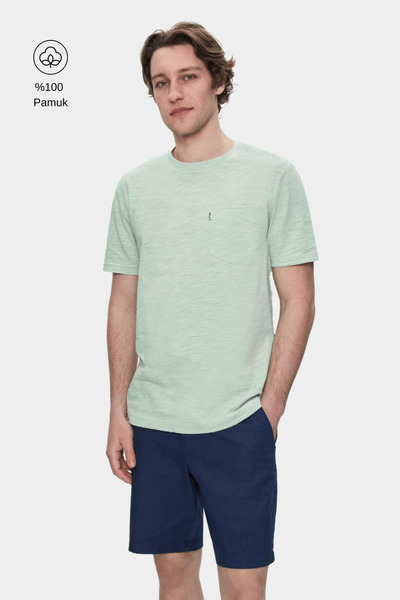 UCLA Tricou pentru bărbați CALEB Smoke Green Crew Neck Standard Fit cu buzunare