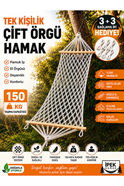 İpek Relax Hamak-tek kişilik Çift Örgü Pamuk Hamak Lüks Hamak