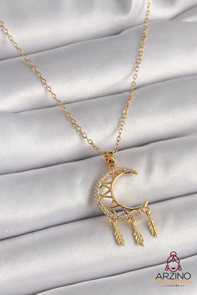 Generic Brand 316L Steel Gold Color Chain Zircon Stone Crescent Model Hanging...