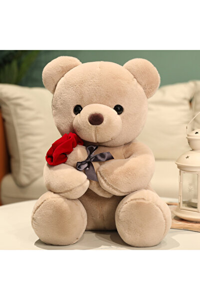 Choice 23cm Brown Kawaii Teddy Bear with Roses Plush Toy Soft Bear Stuffed Do...