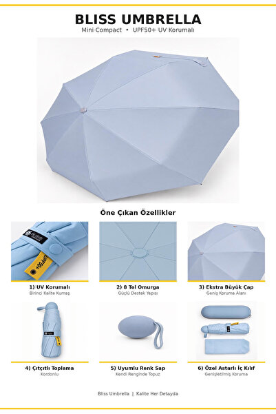bliss umbrella 8 Telli Kapsül Şemsiye Güneş Şemsiyesi UV Koruma