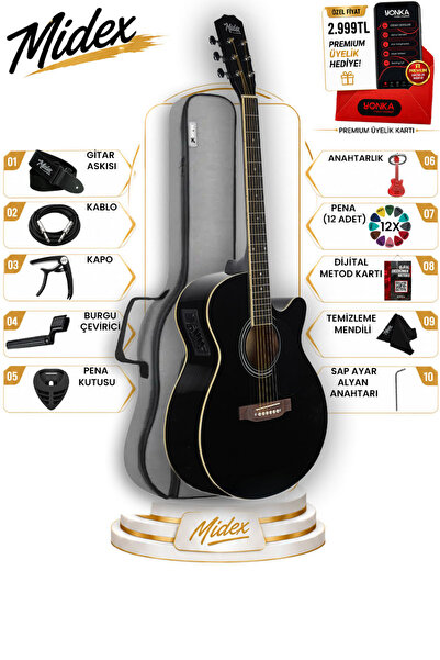Midex Xc-300xbk-eq Profesyonel Siyah Elektro Akustik Gitar 4/4 Yetişkin Üst S...