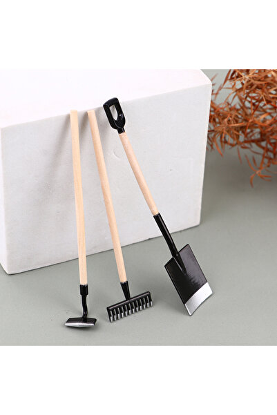 Choice Black 3Pcs 1:12 Dollhouse Miniatures Gardening Shovel Rake Hoes Farm T...