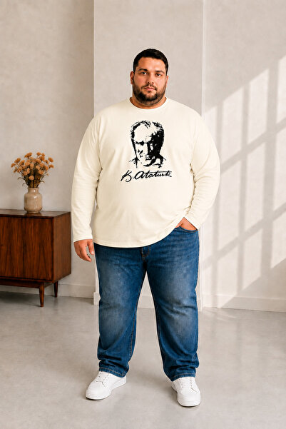sngl tekstil Men's Large Size Long Sleeve Ataturk Printed T-Shirt 3XL 4XL 5XL...