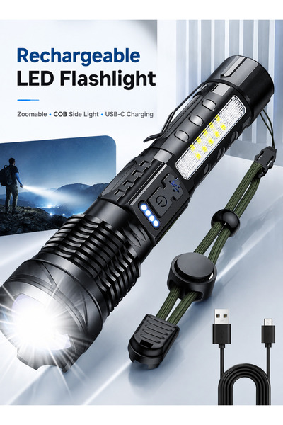 Yoawllty مصباح يدوي LED قابل لإعادة الشحن، 10000 لومن، 7 أوضاع إضاءة، مقاوم ل...