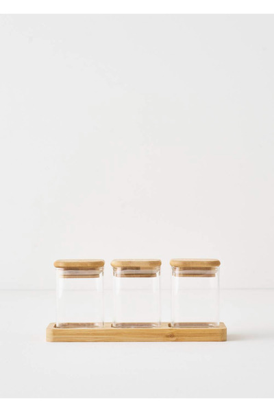 Bella Maison Alice Set of 3 Spice Jars with Bamboo Lid Natural (21,8X7,8X9,4 cm)