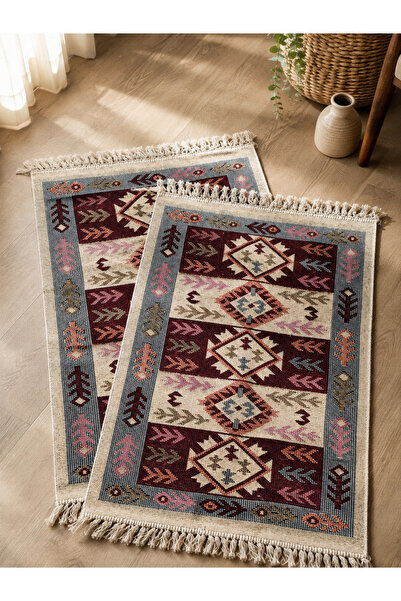 Horecahome Set 2 covoare tradiționale țesute, cu doua fete 60x90 cm, rosu,