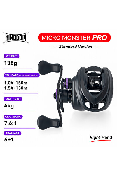 Kingdom Standard Right Hand Micro Monster Pro Baitcasting Fishing Reel 138g 7...