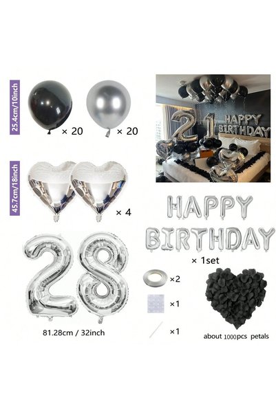 Choice7 Other Black Silver 28 Black Silver Party Birthday Banner Heart-Shaped...
