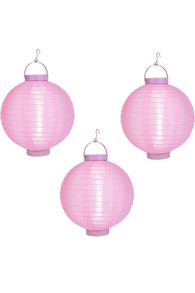 partidolu 20 cm Led Işıklı Kağıt Japon Feneri Bebek Pembesi Renk 3 Adet retro