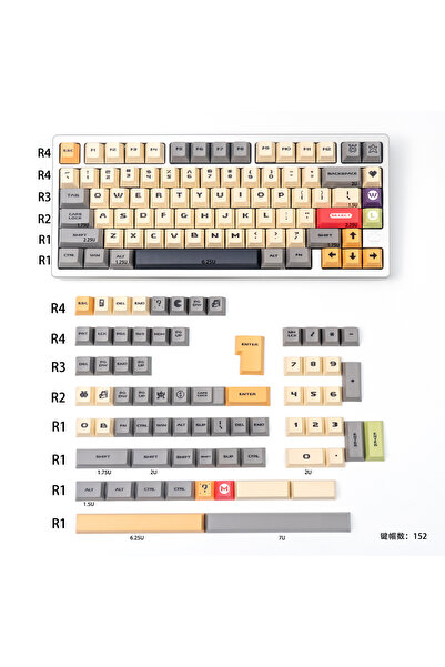 Choice keycaps Retro Pixel Art Yellow Keycaps 152 Keys PBT Cherry Profile Dye...