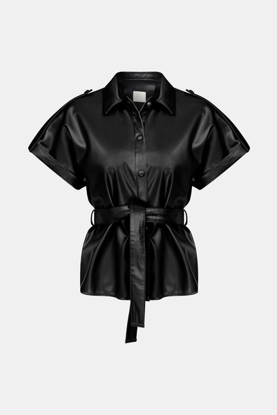 W Collection SİYAH DERİ GÖRÜNÜMLÜ BLUZ