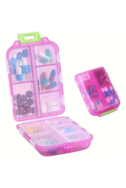Choice17 1 PC Pink Pocket Portable Pill Storage Box, 10 Compartments Travel P...