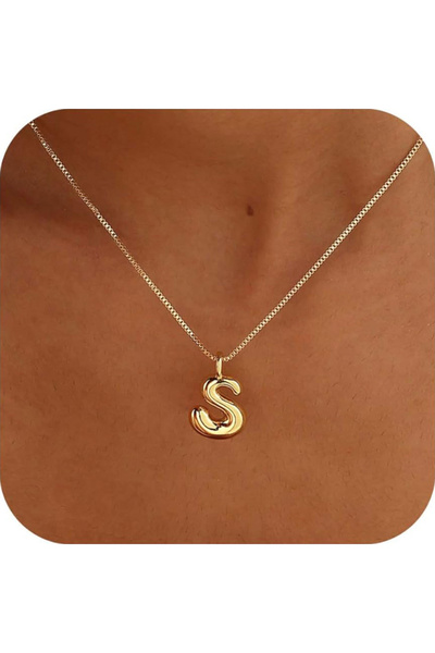 Choice S Gold Plated Bubble Balloon Letter Necklace Stainless Steel Box Chain...