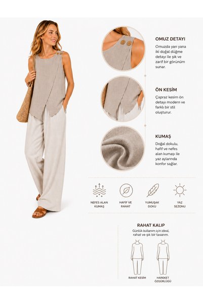 duygu altıntaş 100% Muslin Asymmetrical Cut Sleeveless Blouse – Lightweight, Breathable Summer Women's Blouse