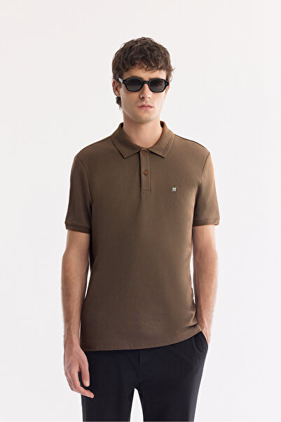 Avva Men's Brown Non-Curling Polo Collar 100% Cotton Basic Regular Fit T-Shir...