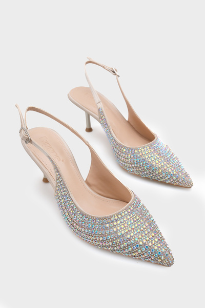 Capone Outfitters Laryssa Full Stone Pointed Toe Satin Slingback Women's Heel...