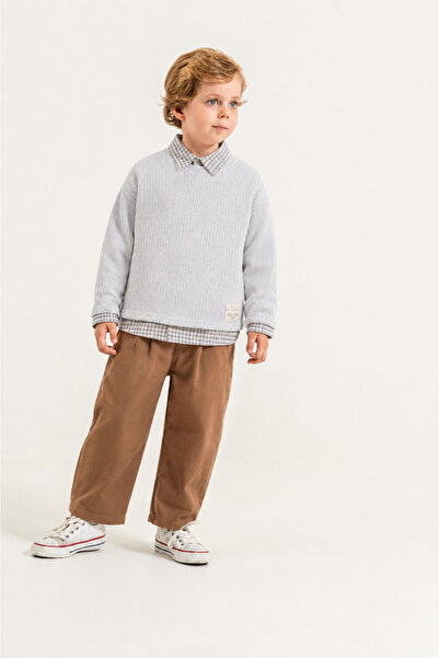 Jikko Baby Boy's Knitwear Sweater Checkered Shirt Trousers 3-Piece Set 9105