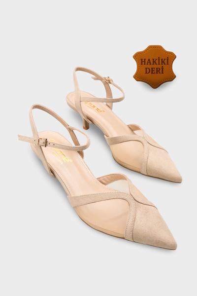 Capone Outfitters Kathryn Genuine Leather Lined Pointed Toe Mid-Heeled Mesh O...