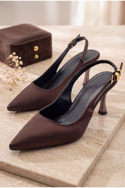 Shoesers Women's Bitter Brown Satin Design Elastic Band Pointed Toe Thin Casu...