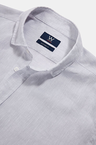 W Collection GRİ UZUN KOLLU KETEN GÖMLEK