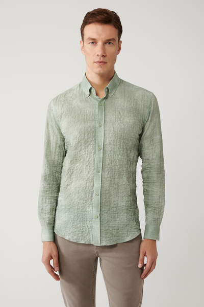 Avva Men's Green Bottomed Britli Collar Cotton Easy-Iron Regular Fit Shirt A4...