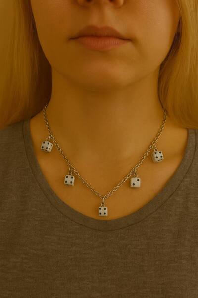 Herşey Nota 5-Piece Women's Necklace with Dice Figures – 60 cm Chain, Special...