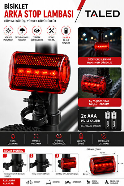 Taled Bisiklet Led Lazer Işığı Güvenlik Şeritli Arka Stop Lamba