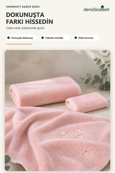 denizlicotton Supersoft Velvet Towel Set for Beauty Centers Bathroom 70X140 cm Head 50X90 cm Bandana 8X70 cm