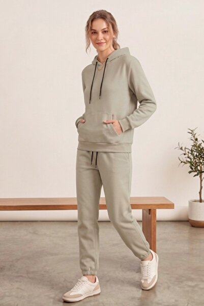 Moibody Women's 3 Threaded Yarn Hooded Sweatshirt and Jogger Bottoms Set Prem...