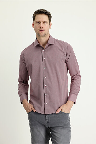 Kiğılı Uzun Kol Slim Fit Dar Kesim Desenli Pamuklu Kolay Ütülenebilir Gömlek