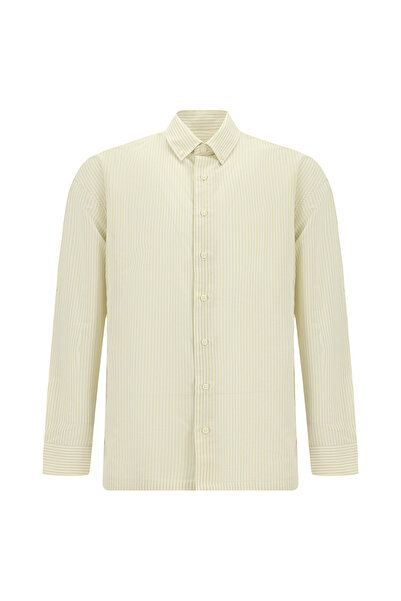 Abdullah Kiğılı Long Sleeve Oversize Striped Buttoned Collar Cotton Shirt
