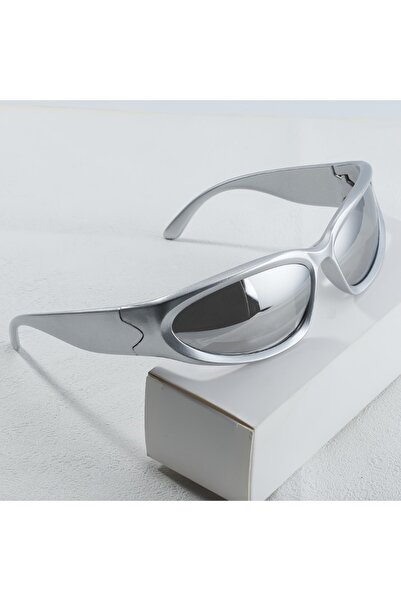 Choice Silvery Y2K Style Irregular Frame Surround Silvery Glasses, Perfect fo...