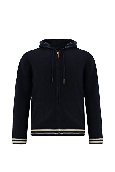 Abdullah Kiğılı Hooded Zippered Wool Piece Knitwear Cardigan