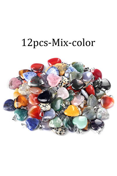 Choice Mix-color-12pcs 12pcs/Pack 16mm Exquisite Heart Shaped Gemstone Pendan...