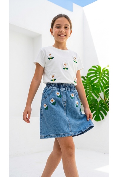 NURTOPU Set pentru fetițe, model elegant cu imprimeu cu flori, set cu fustă ș...