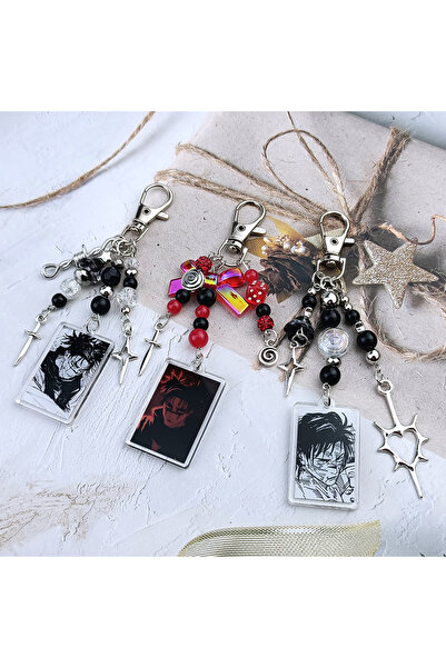 Choice3 set Anime Choso Keychains Spiral Star Cross Beaded Keyring Charms Aes...