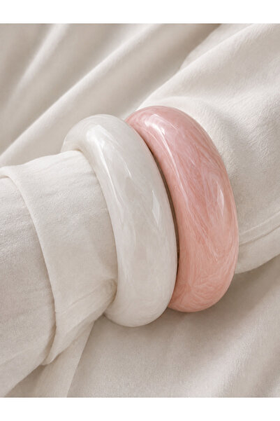 SOLÉORA COAST Premium Reçine Bangle Bileklik Seti – İnci Beyaz & Pudra