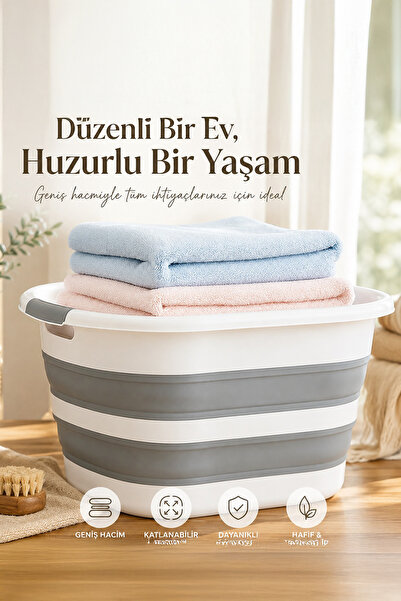 Porsima 1065 Akordiyon Katlanır Sepet Katlanabilir Çamaşır Sepeti Orta Boy Ka...