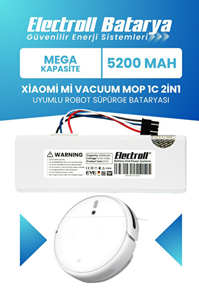 ELECTROLL Xiaomi Mi Vacuum Mop 1c 2in1 Uyumlu Batarya (MEGA KAPASİTE) 5200mah...