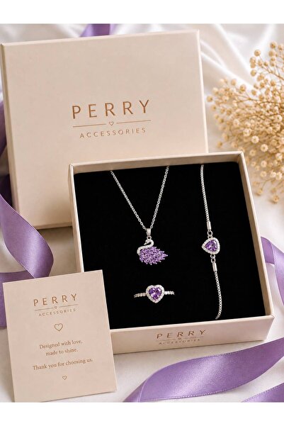 perry accessories kararmaz çelik kuğu çelik set mor pembe beyaz kuğu seti kol...