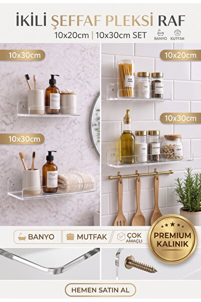RAF PLEKSİ DUVAR RAFI SETİ (İKİ ADET 10*20-10*30)