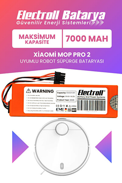 ELECTROLL Xiaomi Mop Pro 2 Uyumlu Batarya (MAKSİMUM KAPASİTE) 7000mah Pil Rob...
