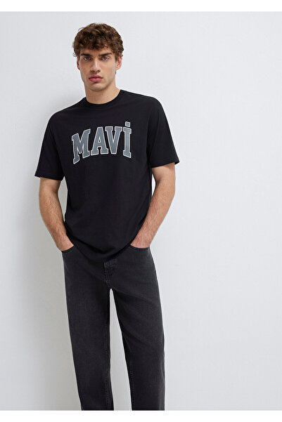 Mavi Schwarzes T-Shirt mit Logo-Print, lockere Passform 0611711-900