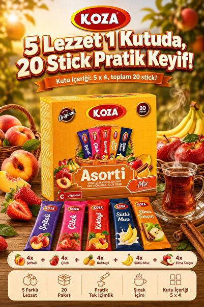 Koza Meyve Bahçesi 5'li Asorti Mix Pratik Lezzet Tek İçimlik Oralet Çayı Karışık Paket 5 x 4 - 20 Stick