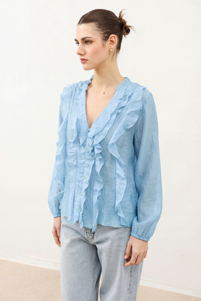 Antioch Baby Blue Ruffled Women's Shirt